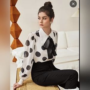 Zara tie neck polka dot blouse Small